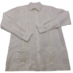Vendita diretta in fabbrica <span class=keywords><strong>camicia</strong></span> Guayabera a manica lunga in <span class=keywords><strong>lino</strong></span> 100% solido per gli uomini - Product Image 1