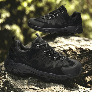 Men Outdoor Hiking Shoes Breathable Mesh Non Slip Low Top Front Laces Flat <b>Heel</b> for Mountaineering Camping - Product Image 2