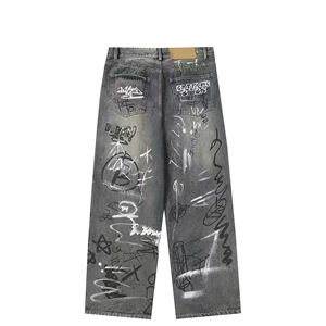 تصميم مخصص خمر الشتاء فضفاض الجينز السراويل للرجال رسمت باليد نمط الحيوان بنطلونات دي هومبر في أسلوب الهيب هوب - Product Image 2