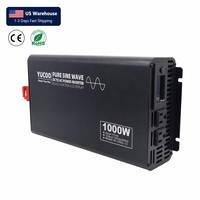 Convertisseur d'énergie à onde sinusoïdale pure YUCOO 1000W, 12V DC vers 120V AC, avec deux prises US pour la maison, le camping-car et le camion