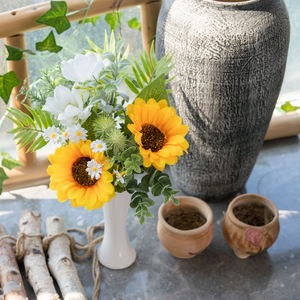 Windblown <b>Artificial</b> Sunflower <b>Bouquet</b> Plastic Woven Fabric Home Wedding Decor CF02019 - Product Image 1