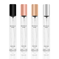 Vente en gros de flacons de parfum miniatures de luxe, flacon de parfum carré en verre transparent, flacon de parfum personnalisé avec emballage en boîte, 10 ml