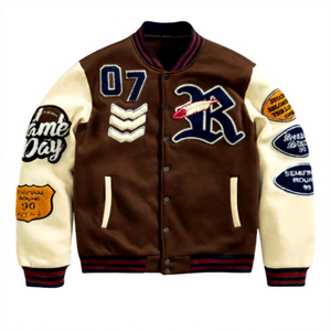 Fabricant OEM sur mesure de vestes universitaires de haute qualité en laine avec broderie de patchs en chenille, motifs camouflage, argyle, paisley et stand. - Product Image 6
