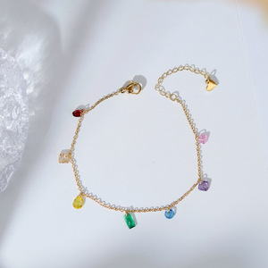 Bijoux de mode en acier inoxydable plaqué or 18 carats de haute qualité, non décolorant, avec pendentif en zircone coloré, bracelet et collier pour femmes - Product Image 4