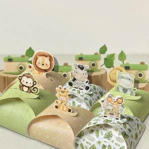 Scatole di cartone a forma di animali (tigre/leone/scimmia/zebra) per biscotti, ideali per decorazioni di feste a tema giungla/foresta e confezioni di dolciumi. - Product Image 2