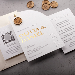 Tarjeta de Invitación Personalizada con Lámina Dorada en Forma de Medio <span class=keywords><strong>Arco</strong></span>, Invitaciones de Boda con Fecha Grabada, Juego de Invitaciones Elegantes para Fiesta de Matrimonio - Product Image 5