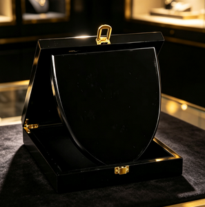 Boîte à bijoux de luxe en bois laqué avec support intérieur incurvé et quincaillerie dorée pour collier long, étui de présentation cadeau - Product Image 3
