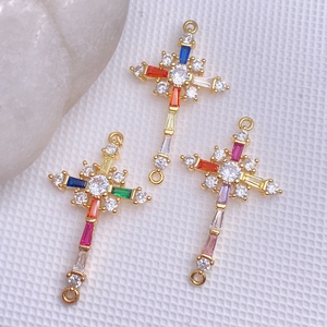 마이크로 포장 큐빅 지르코니아 십자가 크로스 커넥터 매력 도매 보석 결과 팔찌 - Product Image 1