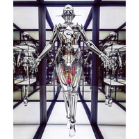 Usine personnalisée lumière LED décorative fille Robot Sculpture taille réelle fibre de verre pour la maison hôtel décoration intérieure résine Art