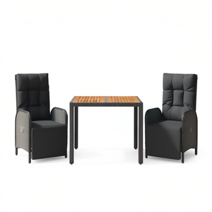 Set da Pranzo da Giardino in Rattan Nero per 2 Persone con Piano in Teak, Arredamento da Esterno dal Design Contemporaneo Resistente alle Intemperie - Product Image 1