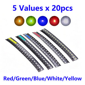 100 piezas = 5 colores x 20 piezas 0201 0402 0603 0805 1206 1210 3528 2835 3014 3030 5050 5730 Kit de diodos LED SMD Rojo/Verde/Azul/Blanco/Amarillo - Product Image 1