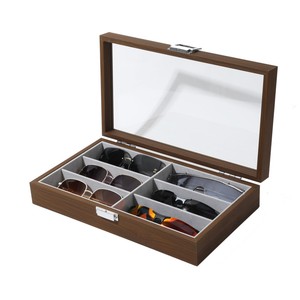 Étui de luxe en bois pour 6 à 8 paires de <span class=keywords><strong>lunettes</strong></span>, boîte de rangement pour <span class=keywords><strong>lunettes</strong></span> de soleil avec couvercle transparent - Product Image 1