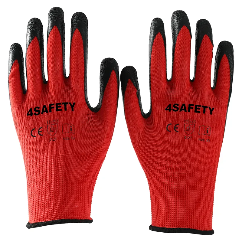 Gants de protection contre la manipulation de briques enduites de latex rouge paume doublure en polyester calibre OEM 13 pour les travailleurs hommes