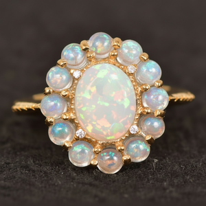 Bague Halo Opale de Feu Éthiopienne Bague en Argent 925 Bague Cadeau d'Anniversaire Opale de Feu Multi Bague Opale et Arc-en-ciel Bleu Bague Cadeau de Noël - Product Image 1