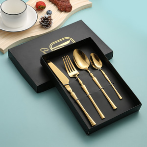 Slim Waist Stainless Steel Cutlery Set 4 Piece Gift <b>Box</b> Western Steak Knife Fork Spoon Solid Color Adult Dinnerware - Product Image 2