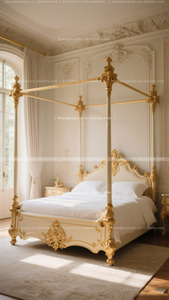 Letto a <span class=keywords><strong>baldacchino</strong></span> king size, letto a 4 montanti in stile europeo, letto in legno massello intagliato, letto barocco bianco e oro <span class=keywords><strong>con</strong></span> cornice a <span class=keywords><strong>baldacchino</strong></span>. - Product Image 2