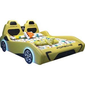Lit pour enfants en cuir <span class=keywords><strong>bleu</strong></span> moderne en forme de voiture, personnalisable, avec lumière LED en option, haut-parleur Bluetooth, design sécurisé pour les garçons - Product Image 6
