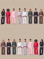 Ensemble |   Pull en maille color-block doublé polaire en coton 350G, coupe ample, col semi-montant/col bateau, style américain, transfrontalier