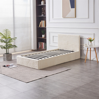Cama de Plataforma Transversal Beige Gris con Tapizado de Tela, Tamaño Queen/King, con Almacenamiento y Sistema de Elevación a Gas
