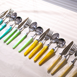 Jinhui <b>Acrylic</b> Cutlery Set Stainless Steel <b>Mirror</b> Polished Solid Color Simple Style Dinnerware Set - Product Image 1