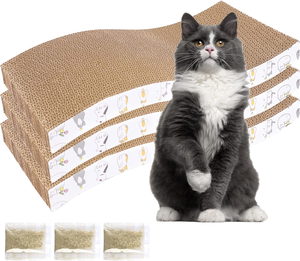 Paquete de 3 Rascadores para Gatos, Tipo S, de Cartón Corrugado Reciclado, para Proteger Muebles - Product Image 1