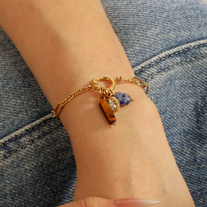 Colgante de Acero Inoxidable con Esmalte y Piedras Naturales de Perlas y Circonitas, Chapado en Oro PVD de 18K, Personalizable para Fabricación de Collares y Pulseras - Product Image 4