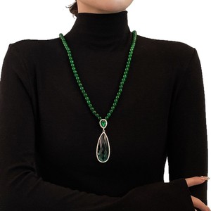 Chinese Style Flower Necklace Green Zinc Alloy Pendant Women's Fashion Sweater Chain Autumn Winter Accessory - Product Image 5