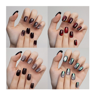 Personalizado rojo marrón púrpura hecho a mano ojo de gato prensa en las <span class=keywords><strong>uñas</strong></span> <span class=keywords><strong>cortas</strong></span> cuadradas <span class=keywords><strong>uñas</strong></span> postizas al por mayor <span class=keywords><strong>uñas</strong></span> artificiales - Product Image 1