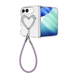 Étui de luxe en forme de cœur pour <span class=keywords><strong>iPhone</strong></span> 18 Duo, <span class=keywords><strong>coque</strong></span> transparente en PC et TPU pliable <span class=keywords><strong>avec</strong></span> protection de l'axe central et dragonne, logo personnalisé - Product Image 3
