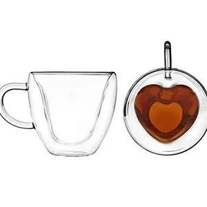Прозрачная стеклянная кофейная кружка с двойными стенками и изоляцией 3D в форме сердца