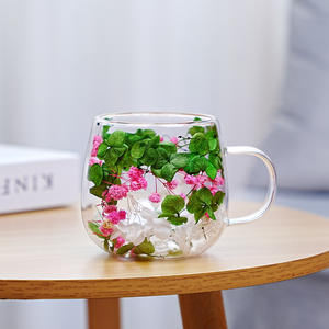 Vente en gros de tasses à fleurs en verre double couche, verre borosilicate de haute qualité, tasse à thé au design élégant - Product Image 4