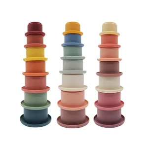 2022 New Education Toy Stacking Nesting Toys Multicolor Silicone Stacker Cups For Kids Set Of 7 Toys