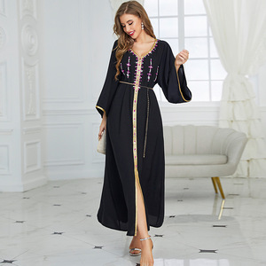 Abaya longue en gros avec motif floral modéré en perles, caftan islamique marocain, robe brodée pour femmes, robe arabe, Dubaï, musulmane - Product Image 4
