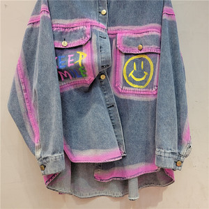 Autunno inverno primavera stampa lettere in Denim Jeans top e camicetta abbigliamento <span class=keywords><strong>giacca</strong></span> abbassare il colletto camicie e camicette da <span class=keywords><strong>donna</strong></span> - Product Image 5