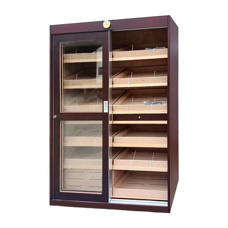 خِزانة سجائر مصنوعة من خشب الماهوجني تُستخدم كخزانة للهواء الزجاجي وعرض الأثاث بأبواب منزلقة وتُصمم حسب الطلب للبيع بالجملة من المصنع