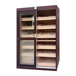 Usine en gros personnalisé fumée tabac magasin porte coulissante meubles affichage verre humidor armoire acajou bois armoire à cigares