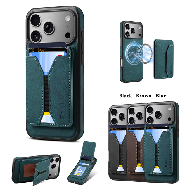Skin-Feel PU Leather | 4 Card Slots Wallet Phone Case, Magnetic Protective Cover Compatible with Apple 17/16/15/14/13/12 Series