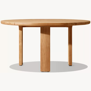 Table à manger ovale en teck durable RH Lagos, plateau massif multi-planches, base cannelée, pieds droits robustes, grain naturel, moderne, pour extérieur - Product Image 3