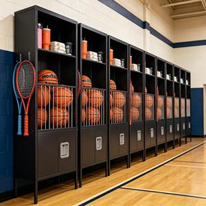 Armoire de rangement robuste pour équipement sportif, <span class=keywords><strong>casier</strong></span> métallique autoportant avec compartiments ouverts pour écoles et gymnases - Product Image 2