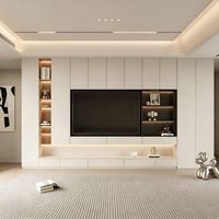 Meuble mural de salon flottant moderne de luxe en panneaux de particules écologiques, avec éclairage LED intégré et meuble TV mural sur mesure
