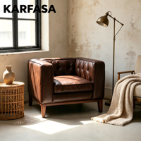 Fauteuil club en cuir marron, capitonné à boutons, design diamant, pieds en bois, fauteuil vintage classique pour salon, coin lecture