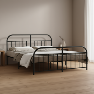 Struttura letto matrimoniale in acciaio verniciato a polvere nero, design industriale, mobili per camera da letto - Product Image 2