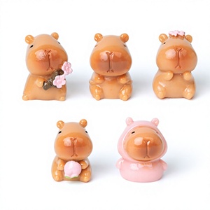 Figurines miniatures en résine de capybara de dessin animé, collection printemps fleurs de cerisier, thème animal printanier Kawaii pour enfants, cadeau saison <span class=keywords><strong>Sakura</strong></span> - Product Image 3