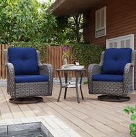 Fauteuil pivotant en rotin pour extérieur, ensemble de mobilier de bistrot pour patio, chaise en osier rembourrée avec table basse en verre