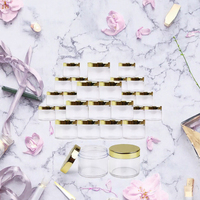 Pots cosmétiques en plastique PET transparent avec couvercle doré à visser, contenants ronds de 10 ml, 30 ml, 50 ml, 100 ml pour l'emballage de crèmes