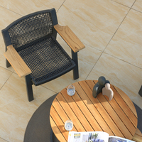 Conjunto de Sofás de Mimbre para Patio Exterior con Estructura de Aluminio Moderna OSMEN SPAIN, con Mesa de Centro de Teca Sólida para Jardín, Patio Trasero o Terraza
