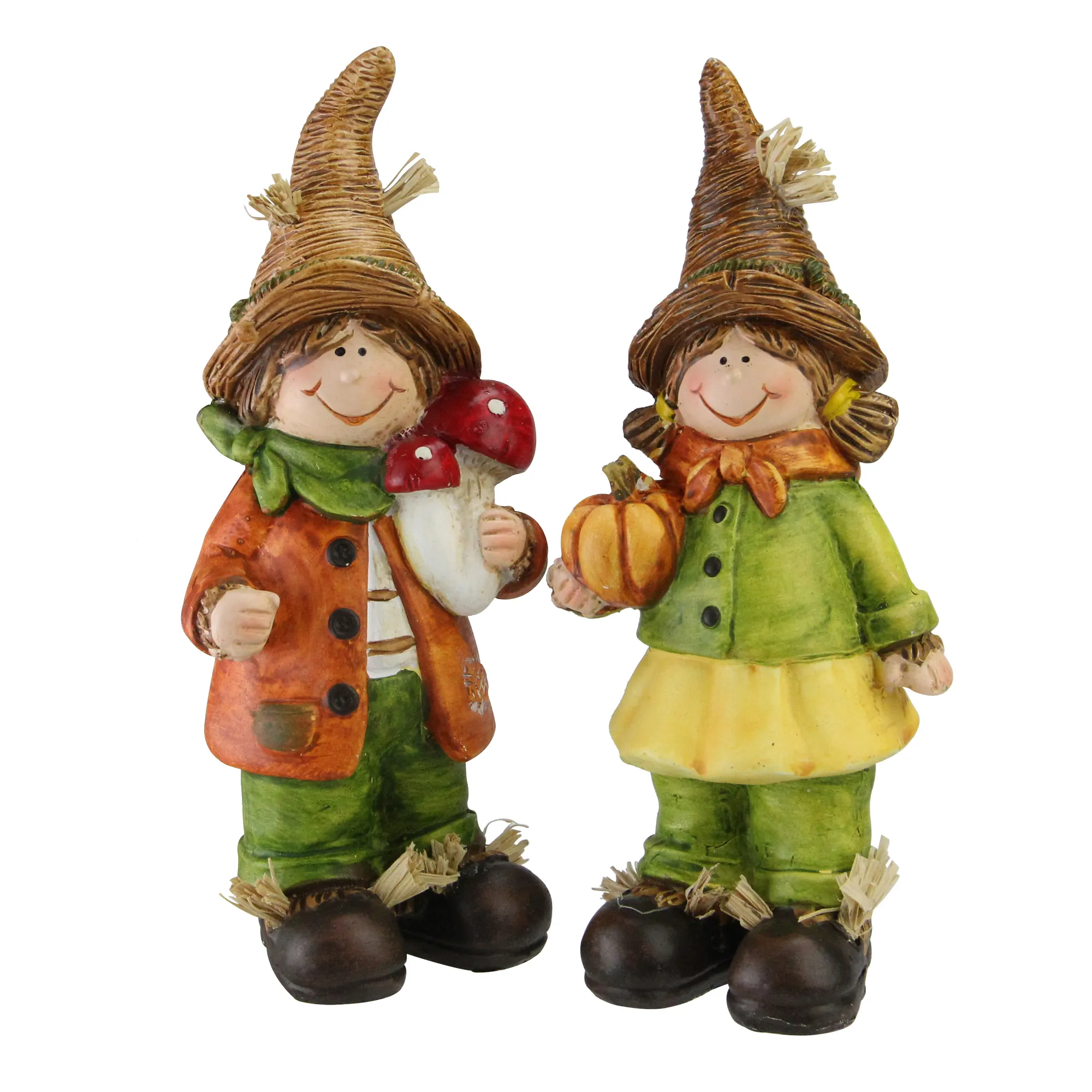 Conjunto de 2 figuras de resina verde e marrom espantalho, para meninos e meninas, de ação de graças, decoração de comprimido 7.75"