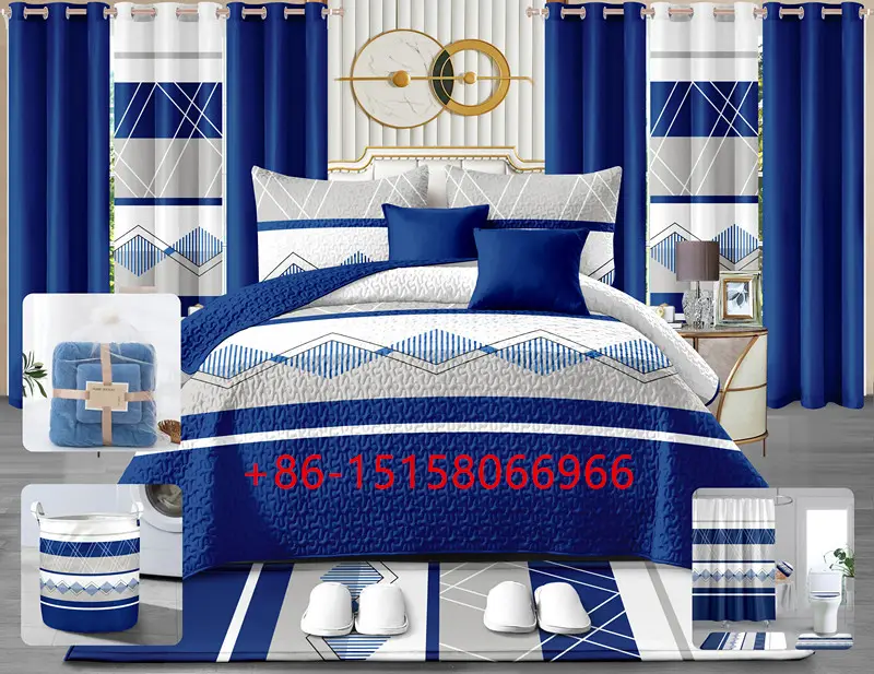 Set di biancheria da letto 24 pezzi con tenda da doccia set di trapunte in cotone 100% personalizzato con set di tappetini da bagno