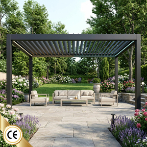 Pergola in Alluminio con Lamelle Orientabili e Illuminazione LED Elettrica Controllabile a Distanza per Giardino, Terrazza, Patio e Lounge in Stile <span class=keywords><strong>Inglese</strong></span> - Product Image 1