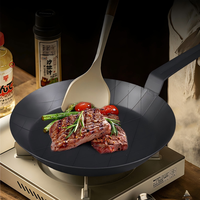 Wajan Baja Karbon Premium Mewah untuk Rumah Tangga dan Komersial, Wajan Steak Baja Karbon Kelas Atas Tanpa Lapisan, Gagang Panjang, Wajan Penggorengan Datar